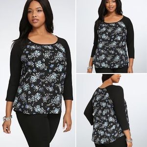 Torrid Floral Georgette Raglan Tee Semi Sheer
